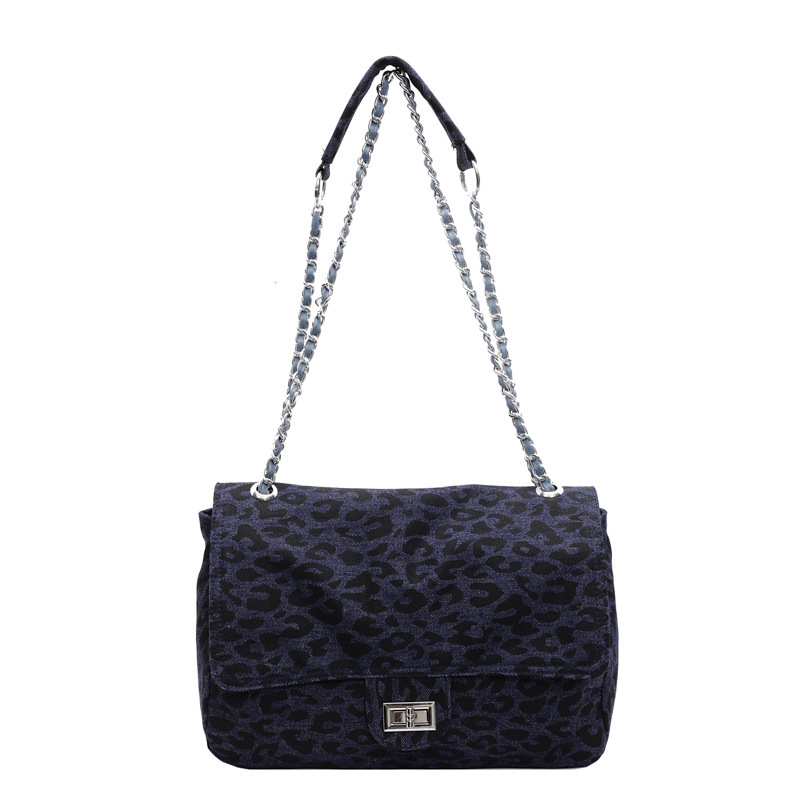 2025 New Trendy Early Spring Leopard Print Shoulder/Crossbody Bag, Washed Denim Commuter Bag, Fashionable Chain Tote Bag