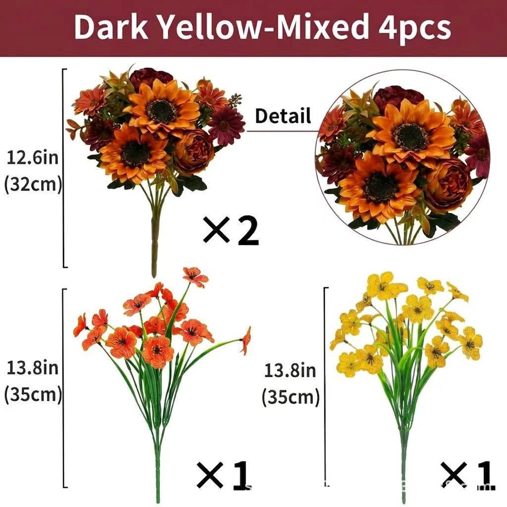Cross-border artificial flowers, retro autumn colors, sunflowers, daisies, decorative artificial flowers, table ornaments, sunflower factory wholesale
