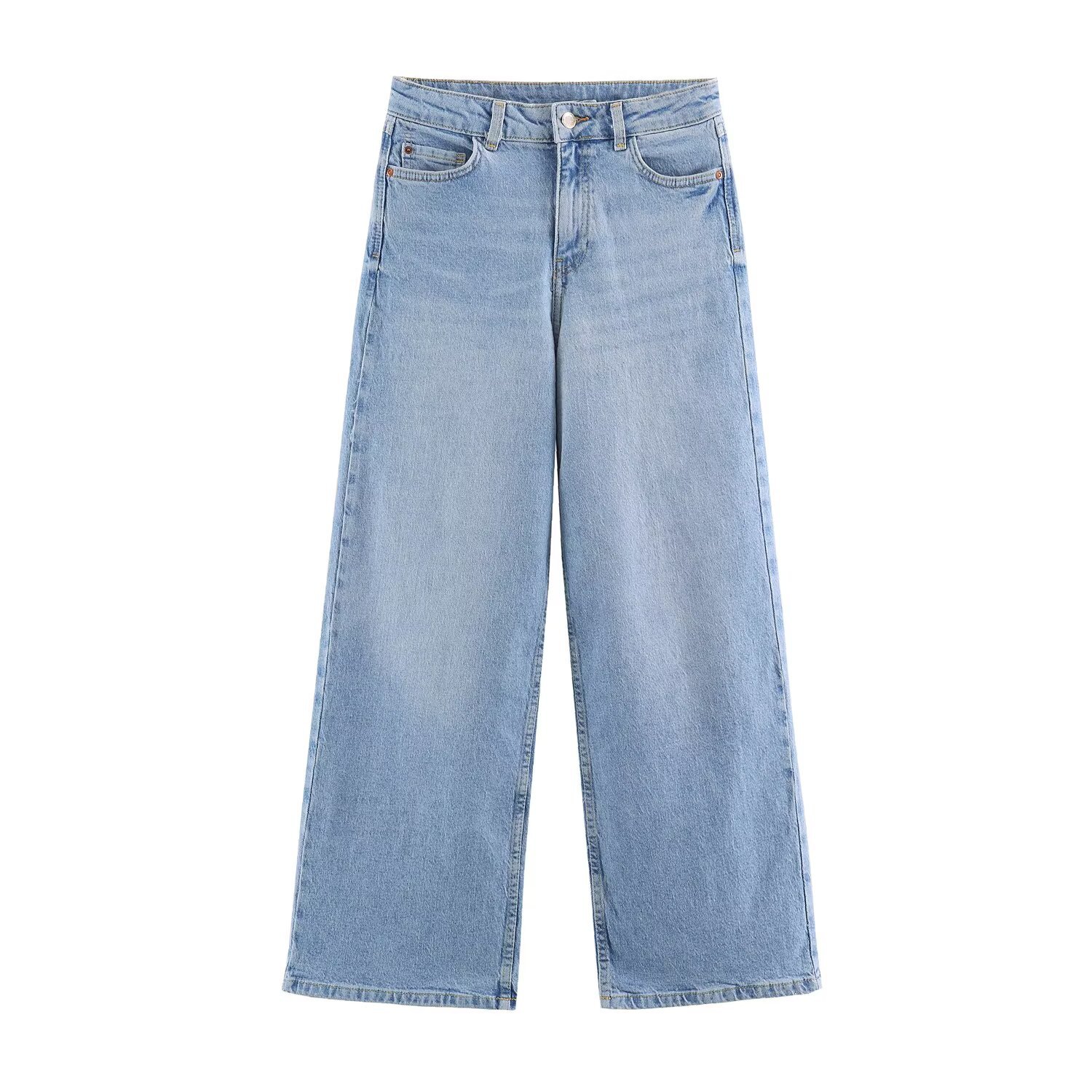 PB&ZA Foreign Trade's new women's American retro casual fashion loose comfortable high-waisted wide-leg jeans 6147120