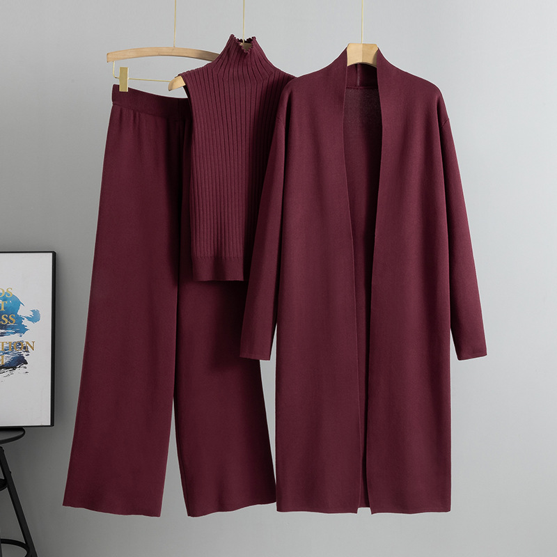 Cross-border Amazon Autumn/Winter new laid-back and stylish knitted set, sleeveless vest, sweater, cardigan and pants three-piece set