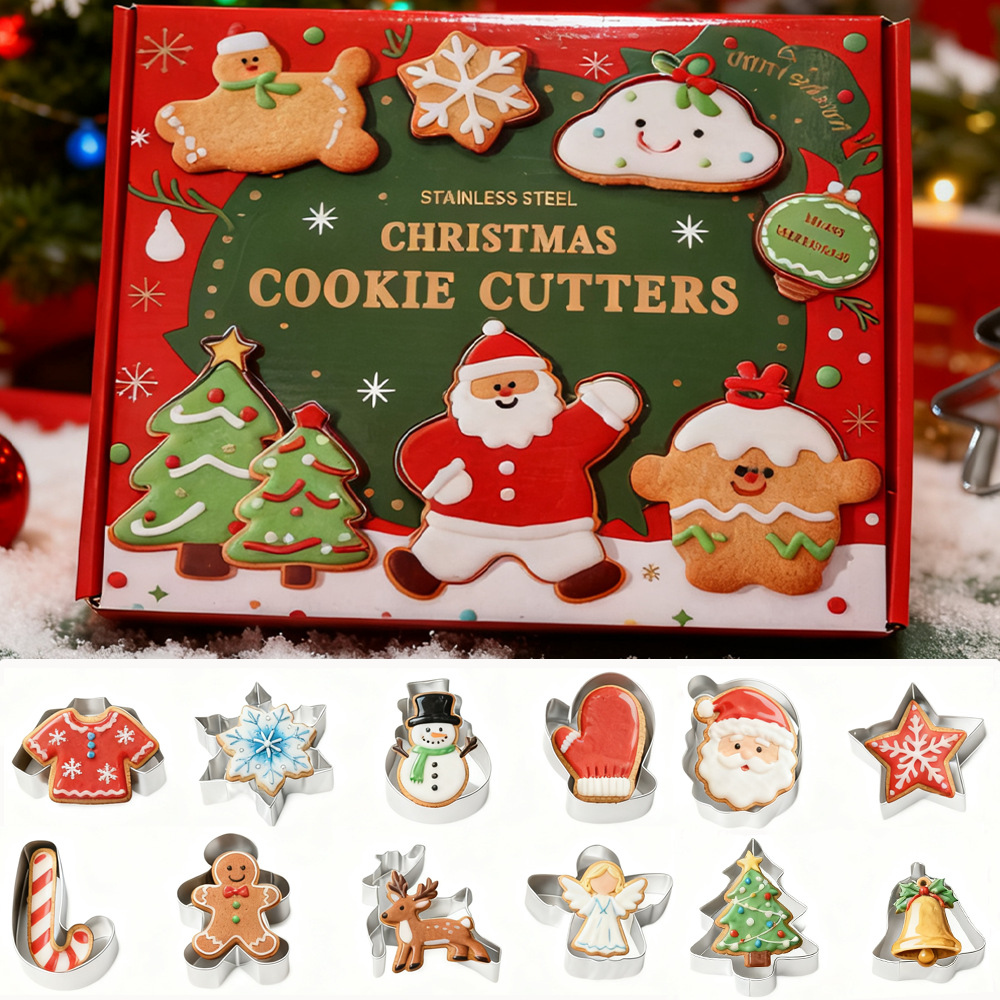 In-stock cross-border stainless steel snowflake star cookie mold set, Christmas cookie mold, cookie cutting mold and baking