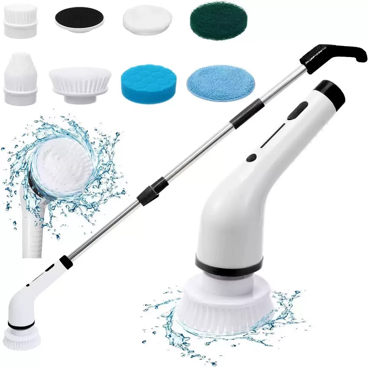 Nine-in-one cleaning brush with long handle, retractable LCD digital display, electric cleaning brush and electric mop for kitchen and bathroom.