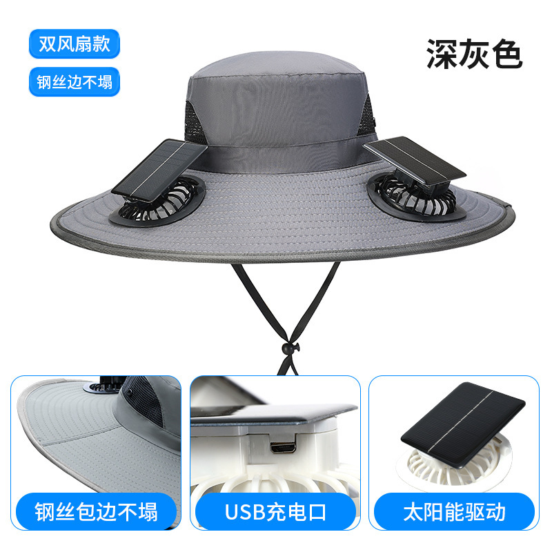 Solar-powered multi-fan hat for men, perfect for summer outdoor activities like fishing and hiking, offering sun protection and UV protection.