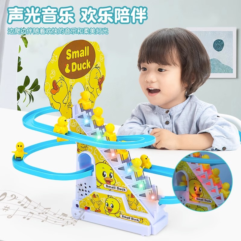 Children's duck climbing stairs electric educational duck slide toy for boys, 1-3 years old, music track