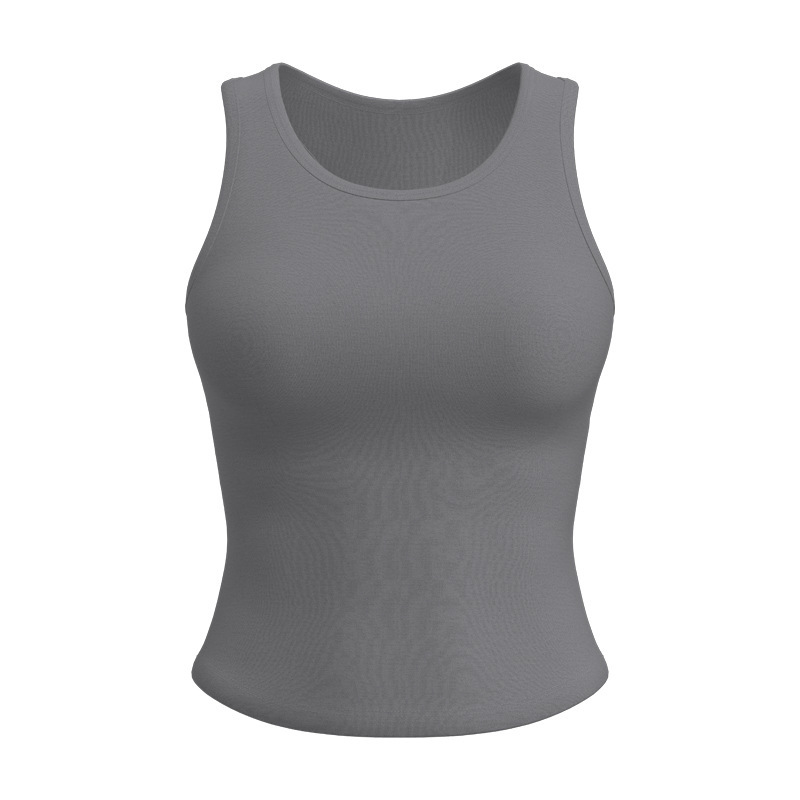 Peach Yoga Vest, High-Elasticity, Built-in Bra Pads, Supportive Cups, Round Neck, Tight Fit, Anti-Exposure, Stays in Place, Sports Vest