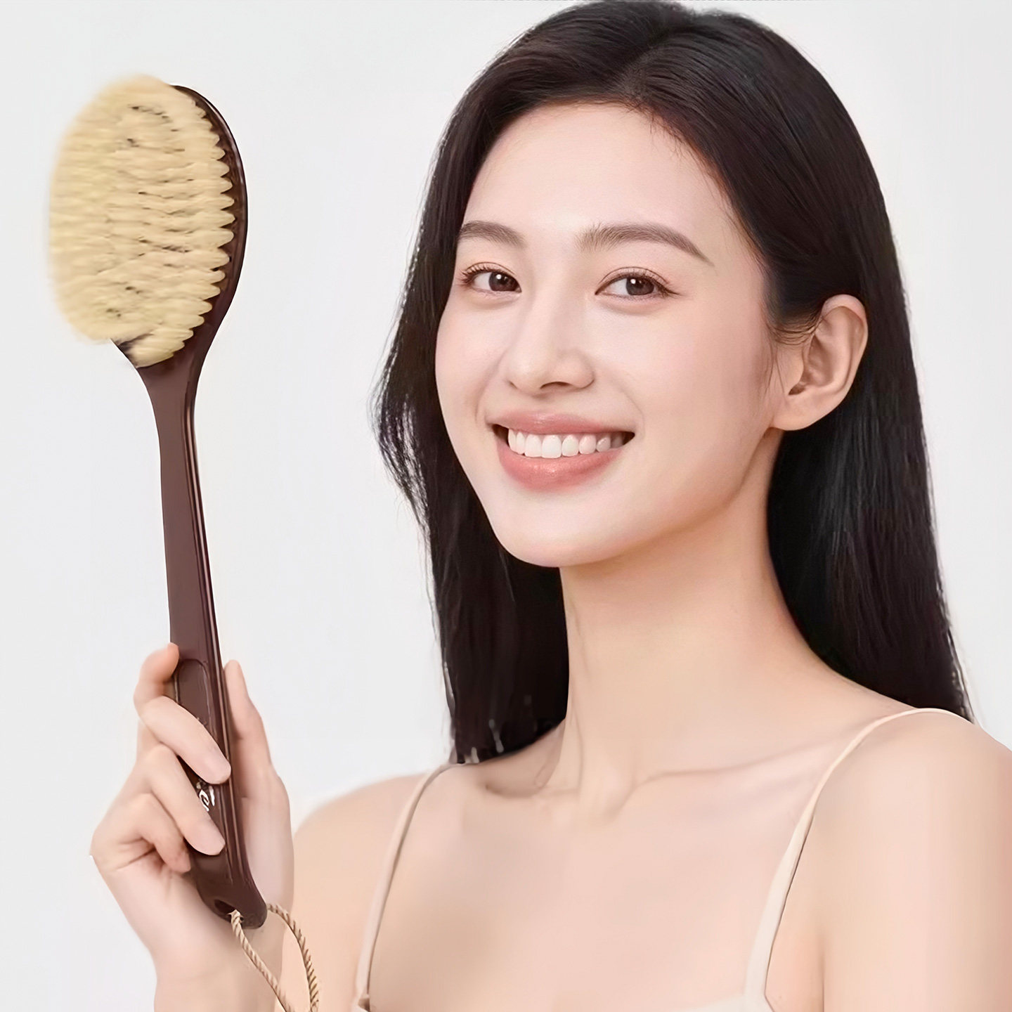 Coconut bristle bath brush, extended boar bristle, 2-in-1 dry and wet brush, palm-shaped curved handle, unisex bath brush