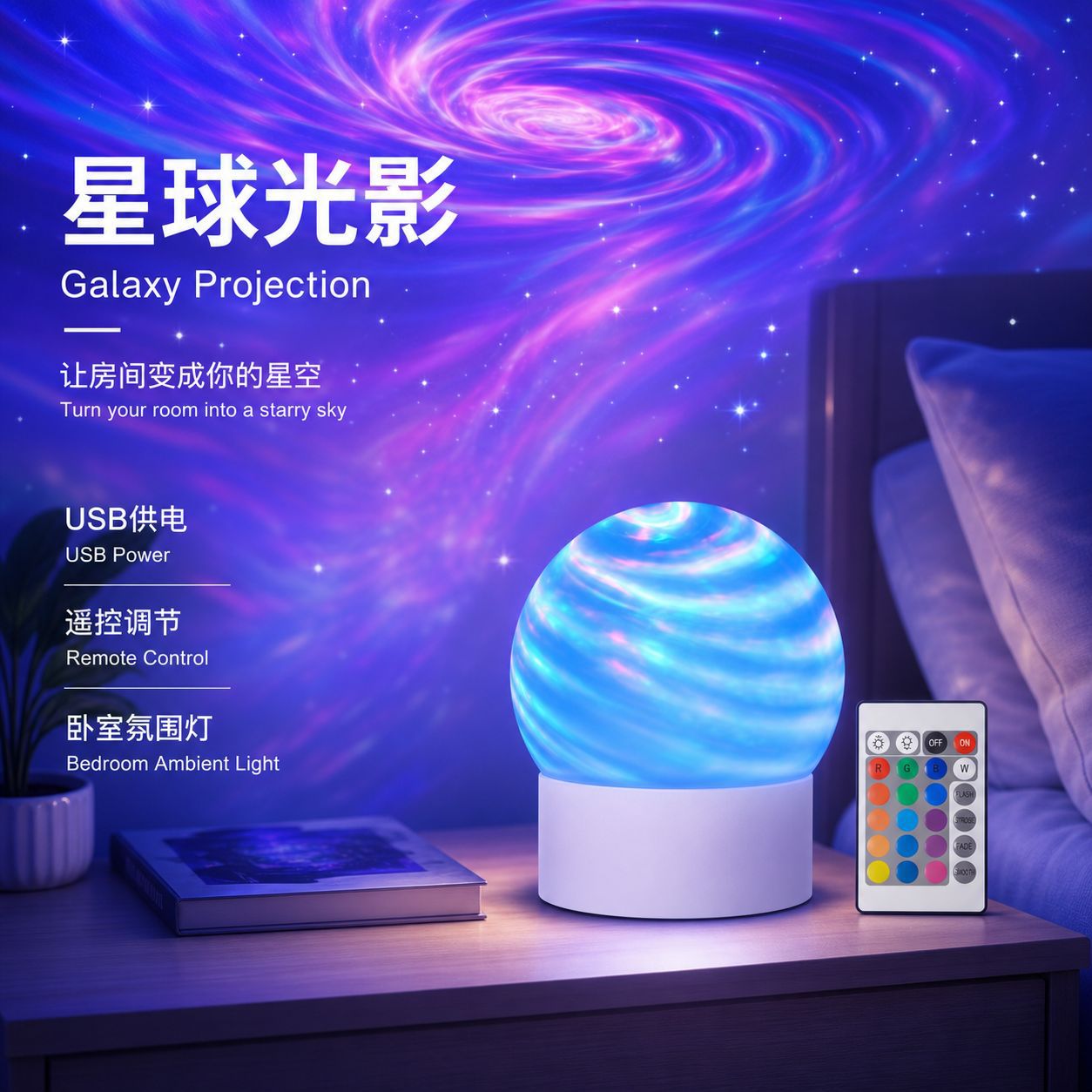 Cross-border planet light Projection light Rotating Galaxy Starry Sky Top Children's room Northern Lights Creative Planet Light