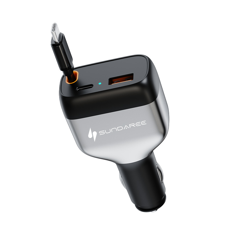 Cross-border best-selling 81W car phone charger retractable cable, compatible with Huawei and Apple devices, super fast charging for cars.