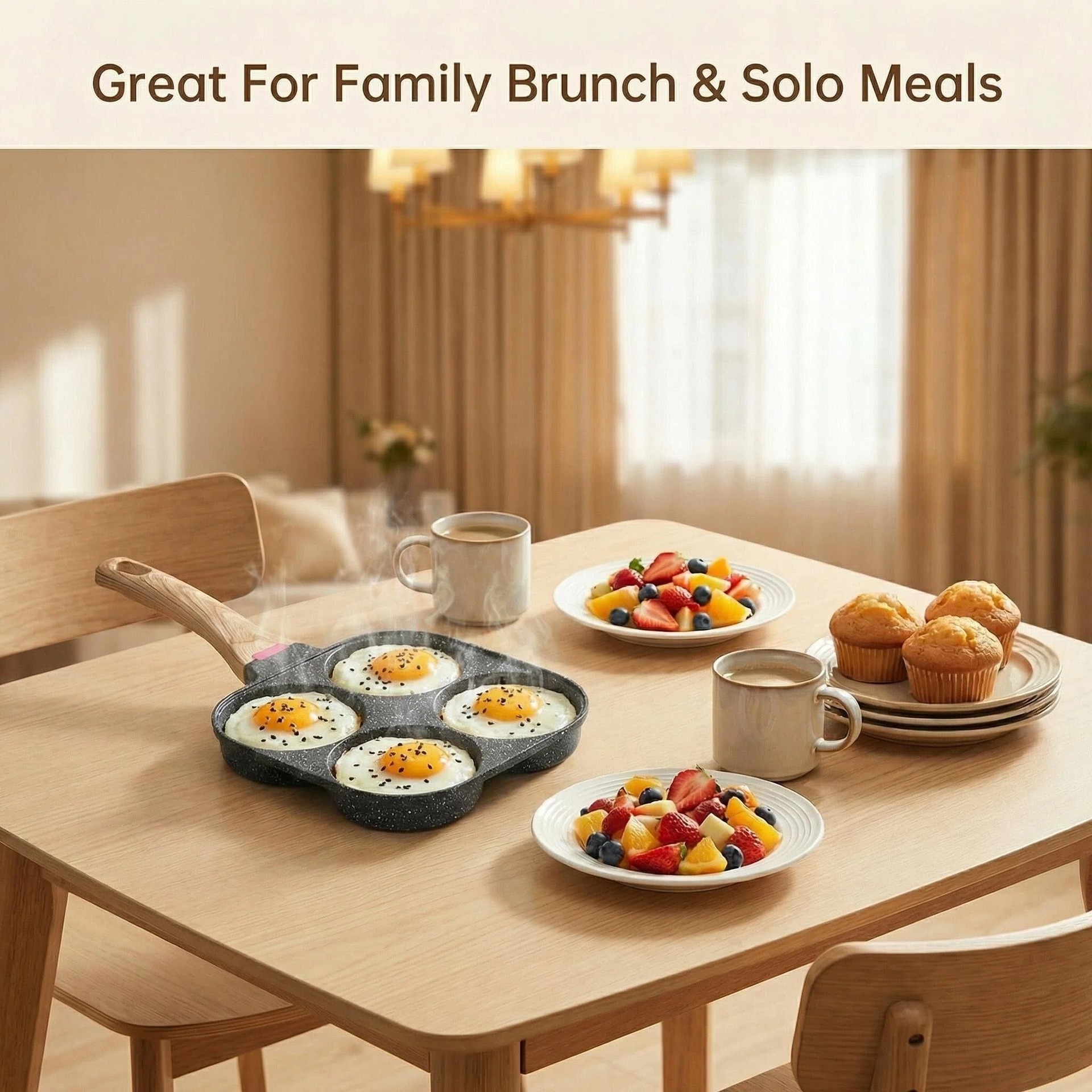 Cross-border flat-bottomed pan with lid, four-hole breakfast pan, tourmaline stone, four-hole egg frying pan, egg frying magic tool, glass lid wholesale