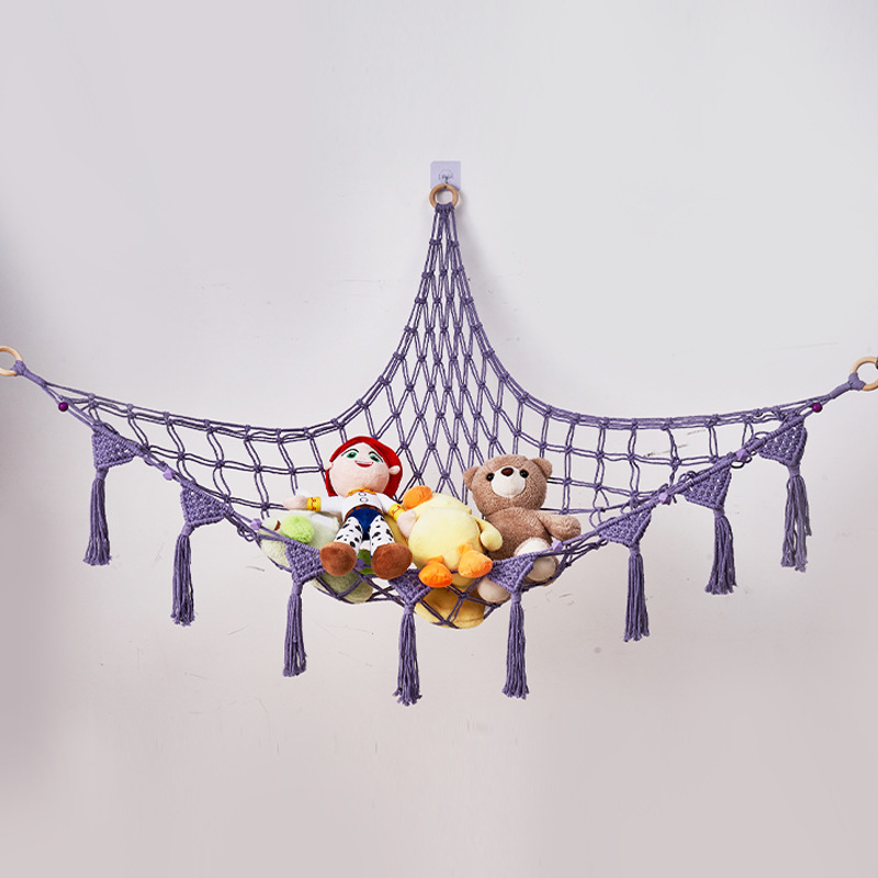 Mesh plush toy doll wall-mounted hammock children's room storage net handmade woven Nordic style living room ethnic style