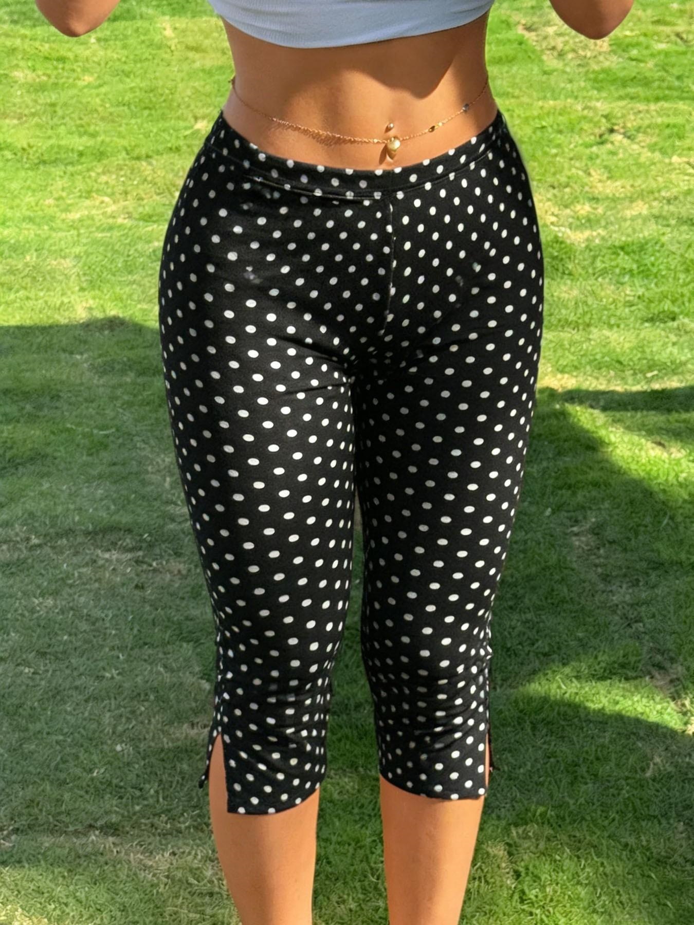 Women's Y2K street style black slim-fit cropped pants with side slits, suitable for fitness.