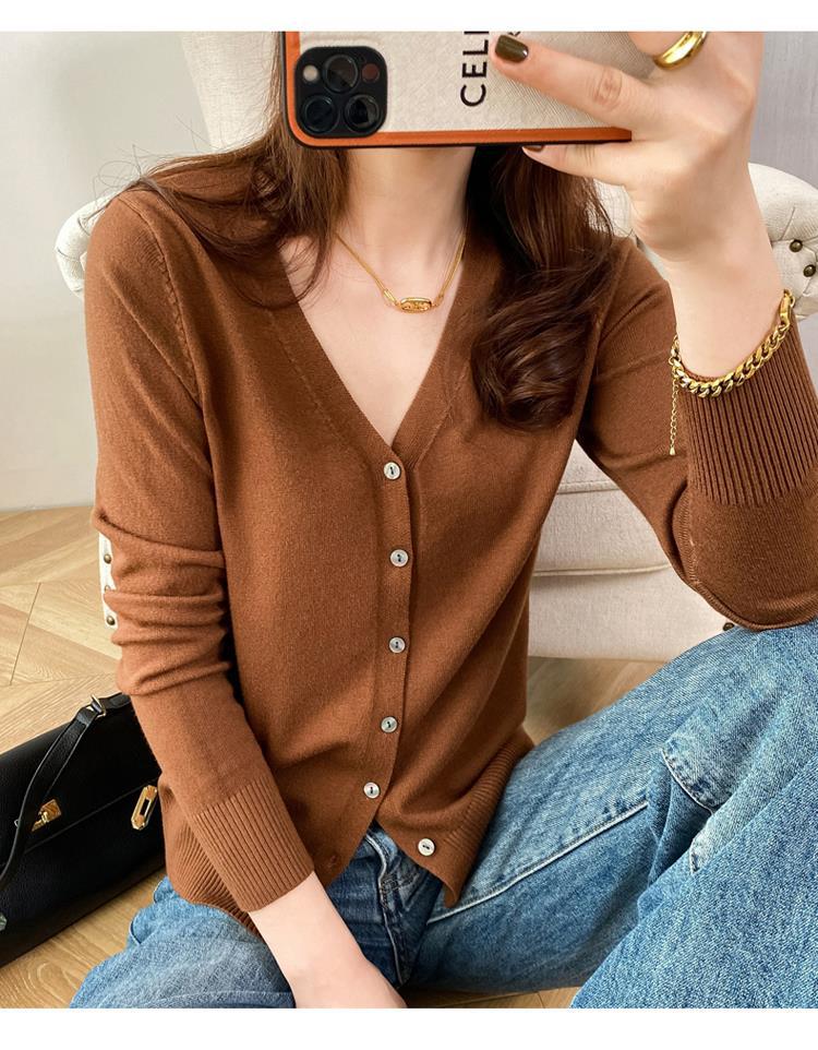 New autumn/winter V-neck wool cardigan for women, cashmere sweater, loose fit, plus size, knitted, thin, short style, outerwear sweater