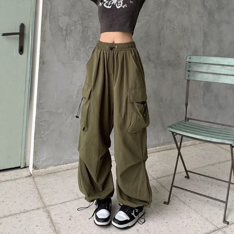 Women's American-style high-street cargo pants, summer style, thin, loose, wide-leg, large pocket casual pants, wholesale available.