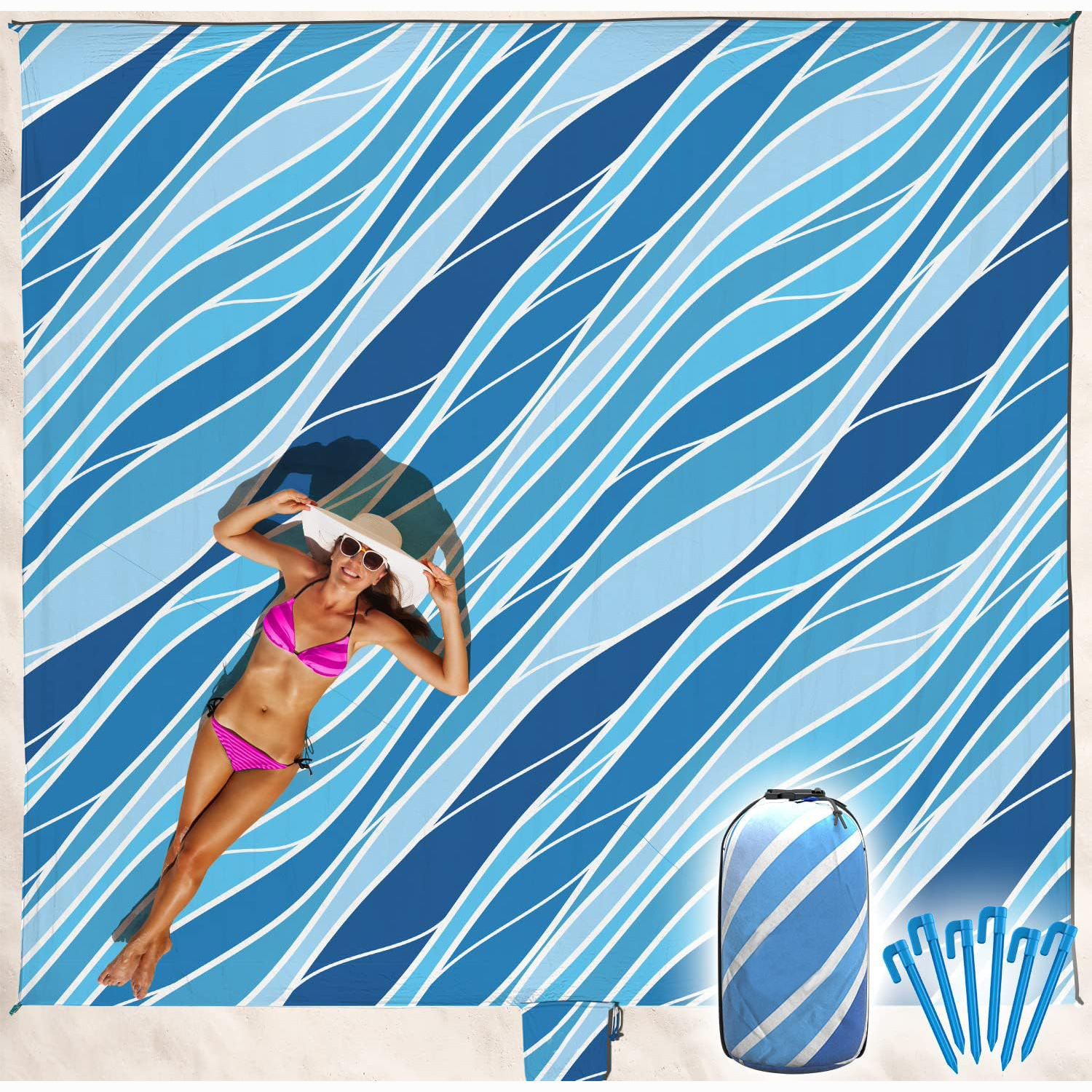 Cross-border outdoor camping beach supplies, colorful sand-free beach mats, storage bags, foldable lightweight camping moisture-proof mats