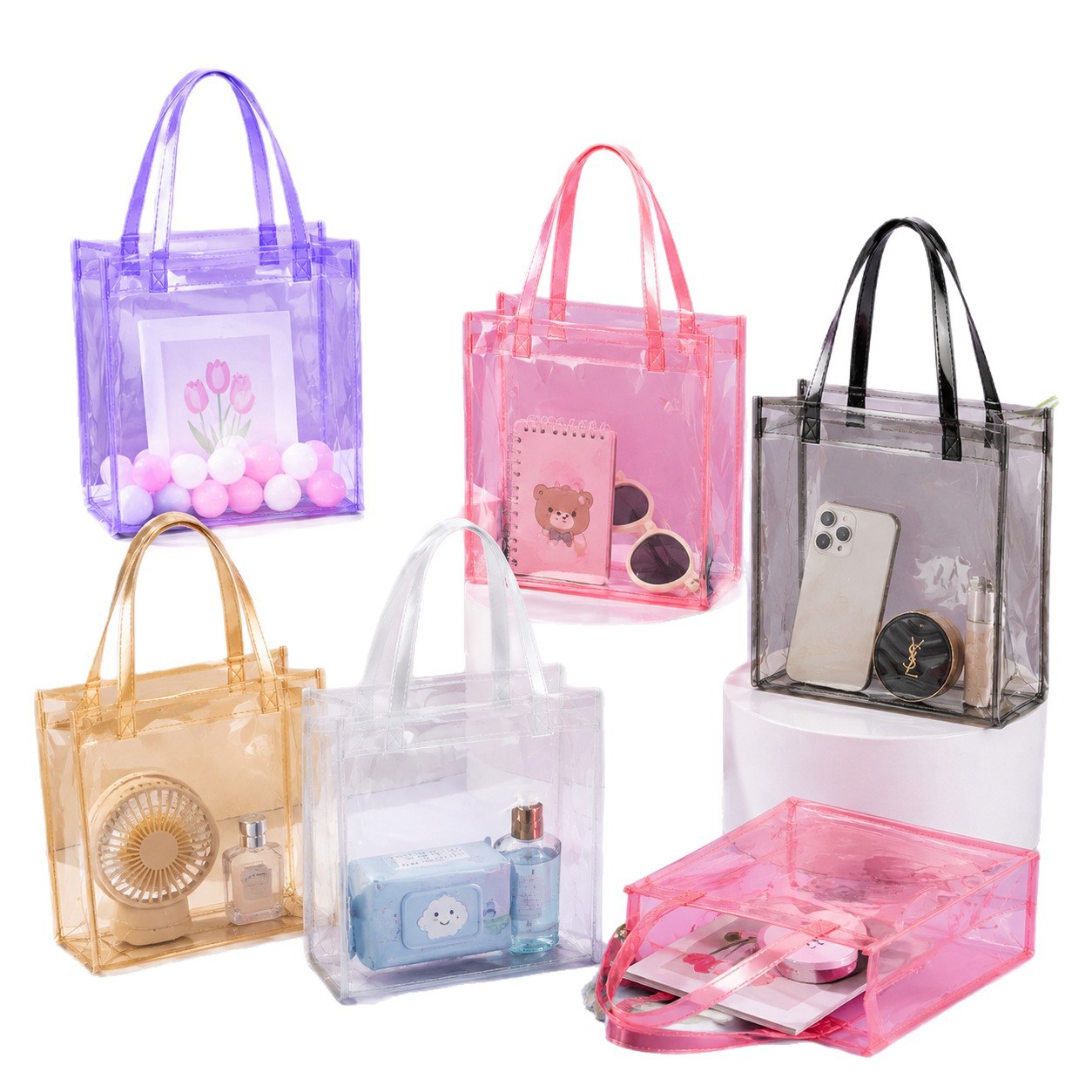 Customized pvc handbags, plastic transparent packaging bags, wedding banquet souvenirs, gift bags, three-dimensional bag printing Logo