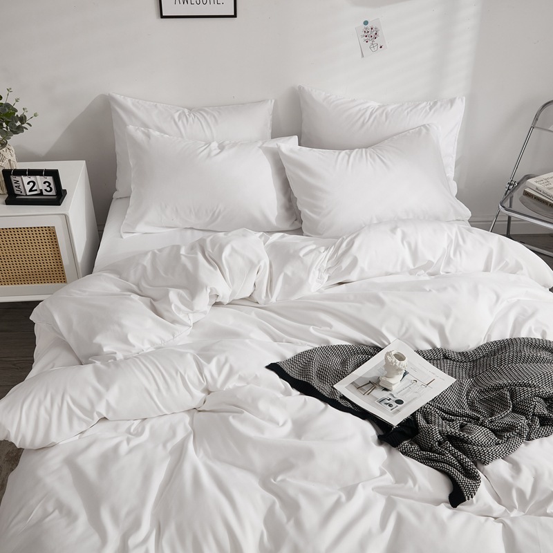 INS-style washed cotton four-piece bed sheet set, duvet cover, single dormitory set, army green three-piece bed set, simple Nordic style.