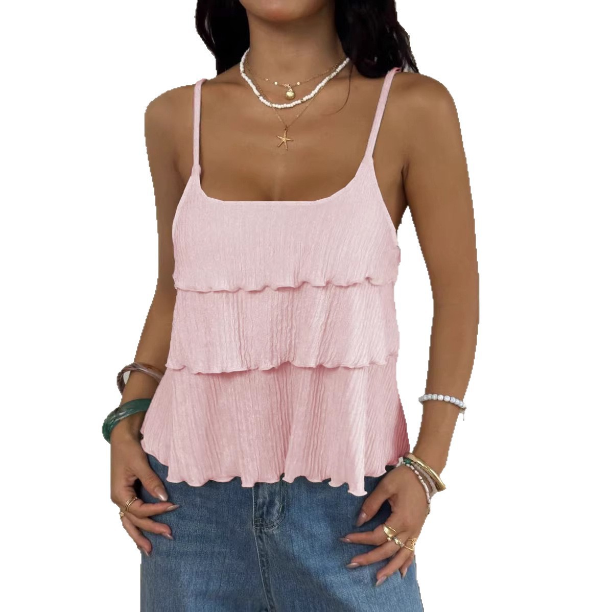 Amazon 2026 Cross-border Summer New Women's vacation and casual multi-layer cake design sleeveless vest for Europe and America