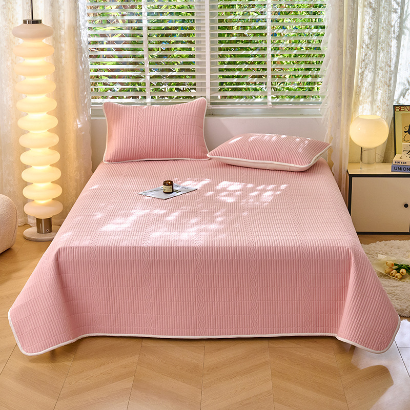 Class A solid color 100% cotton bedspread with thickened quilted cotton, machine washable, suitable for student and home use, 3-piece set of pure cotton bed sheet and bed skirt.