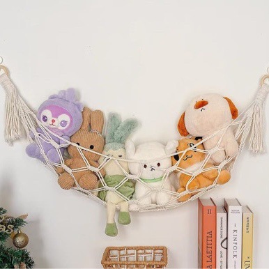 Cotton rope woven storage net bag hanging ornament children's doll plush toy hammock storage wall decoration