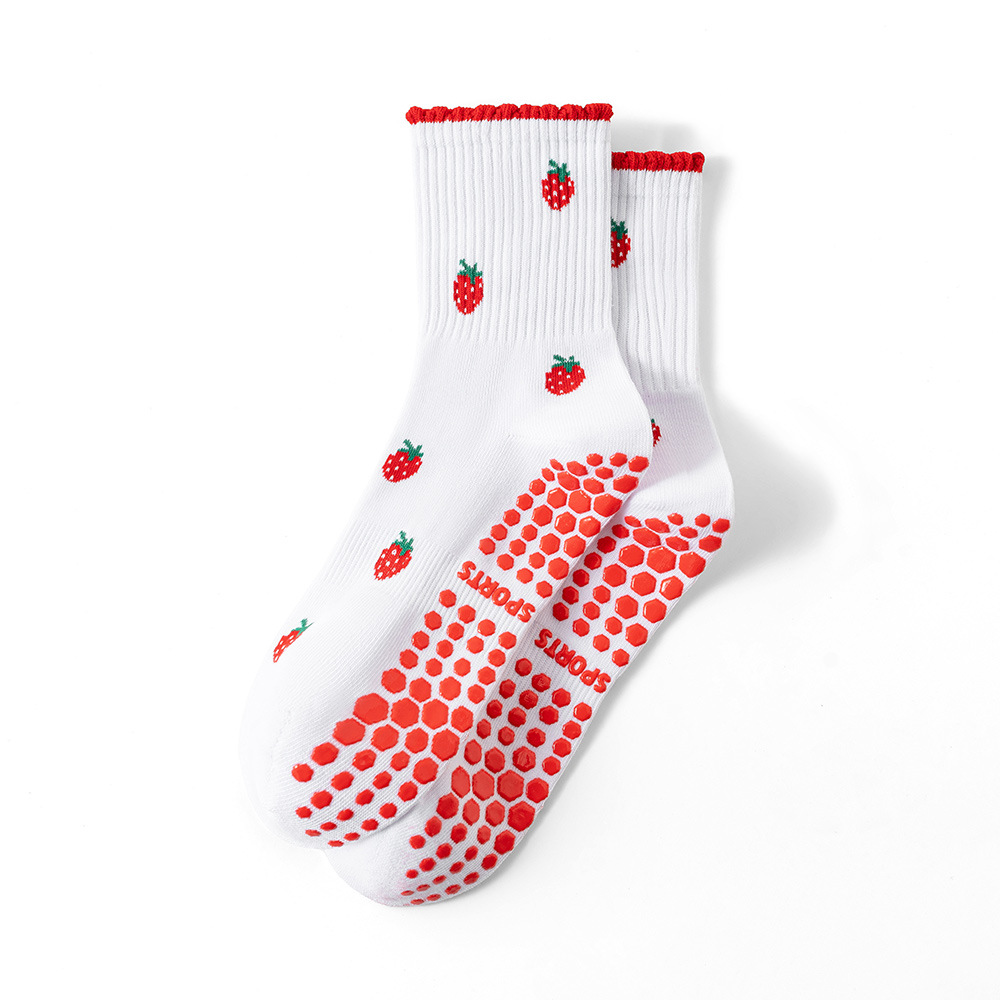 Women's yoga socks, mid-calf socks, strawberry heart butterfly socks, professional non-slip sports fitness running trampoline Pilates socks