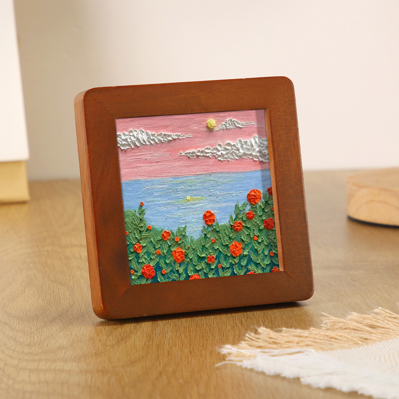 DIY oil pastel picture frame, framed mini picture frame, four-inch square tabletop frame for children's artwork