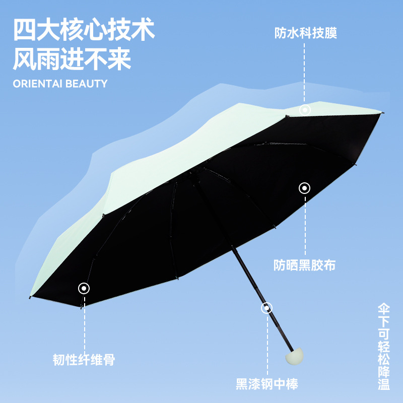 Ultralight capsule umbrella, five-fold pocket umbrella, sun umbrella, black vinyl sunshade umbrella, women's UV protection umbrella.