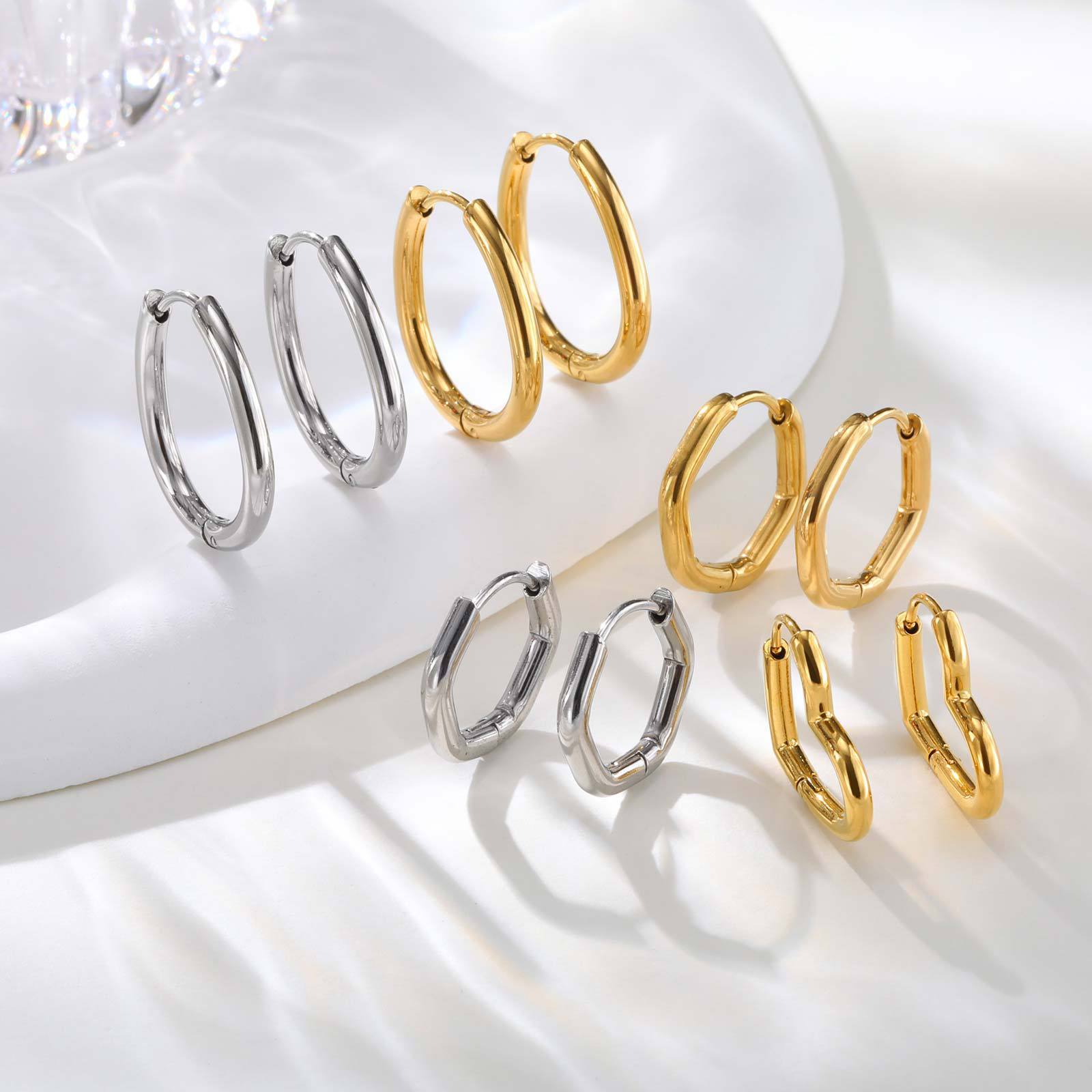 Stainless steel U-shaped hoop earrings, simple modern style, unisex geometric ear cuff earrings, heart earrings EH-795