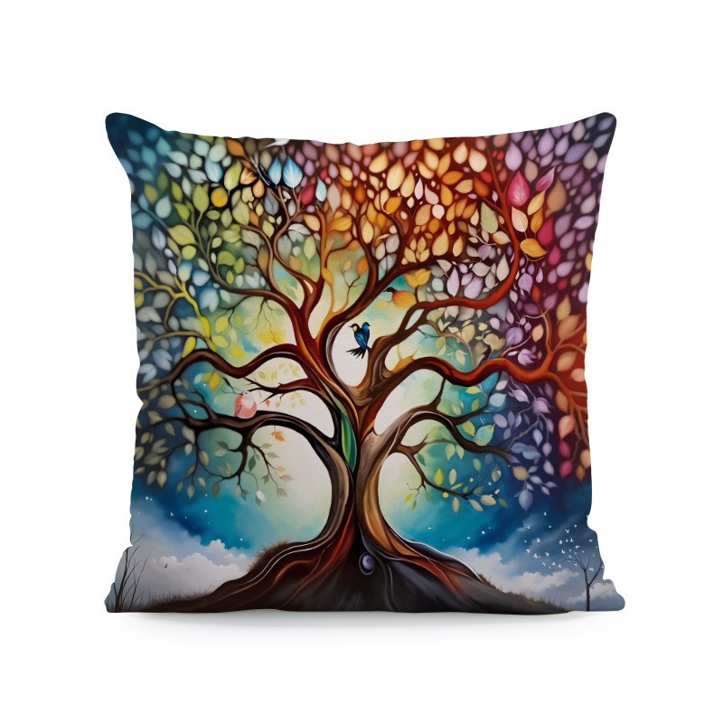 Cross-border retro art floral print pillowcase abstract color tree home living room sofa decorative cushion cover