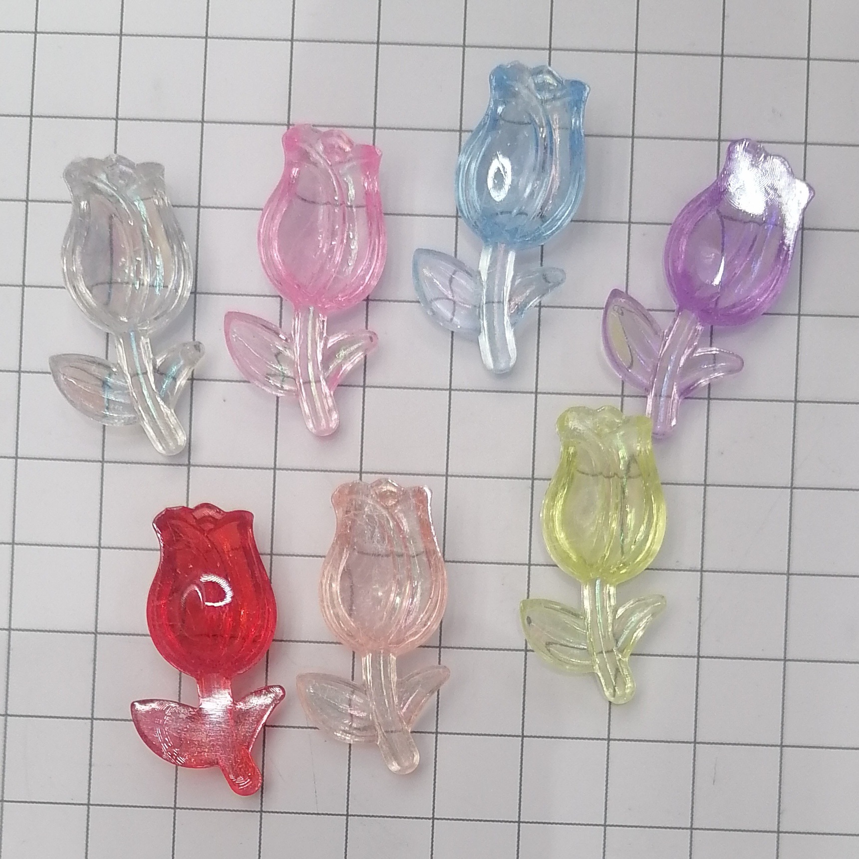 Acrylic iridescent coated tulip and rose jewelry accessories DIY materials, phone cases, hair accessories, Perler beads craft DIY