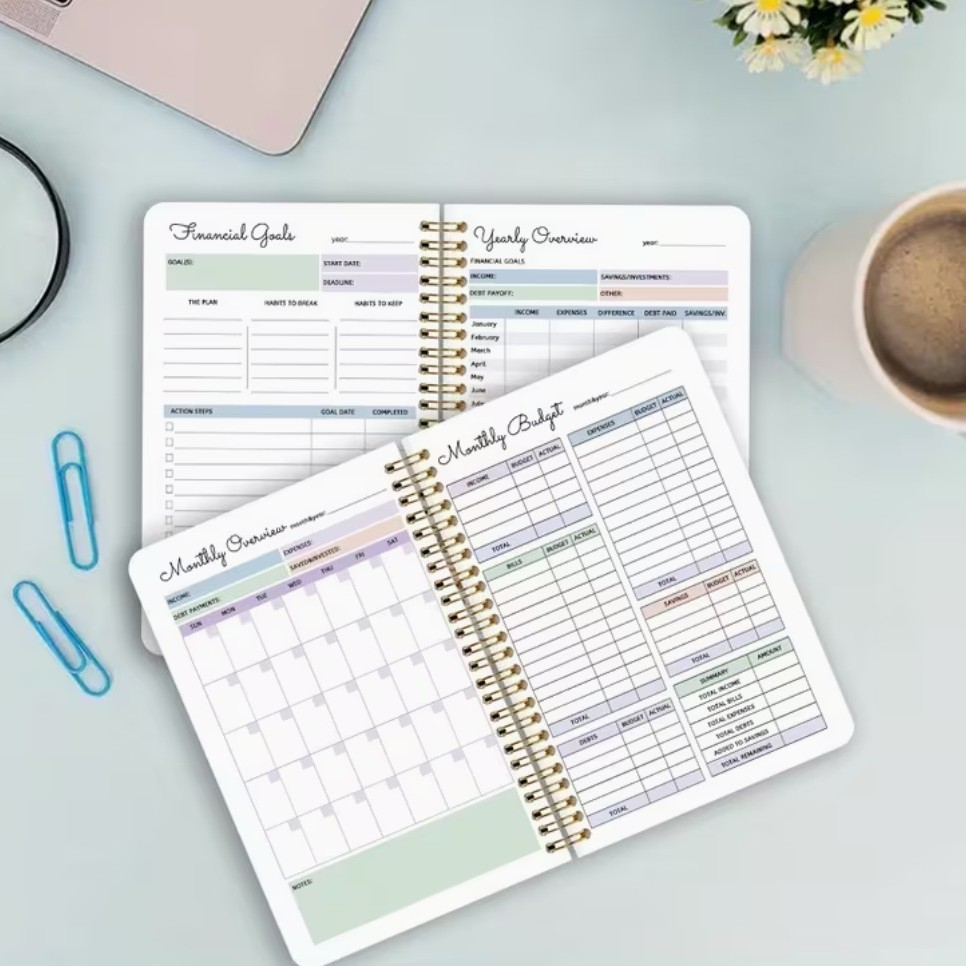 Budget Planning Book - Financial Management Tool, includes a 12-month calendar, 50 sheets (100 pages)