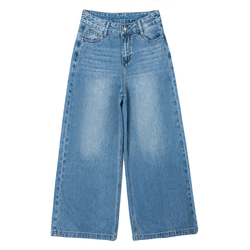 Washed blue American high-waisted Tencel wide-leg jeans for women 2026 Spring/Summer loose, laid-back and simple floor-length trousers