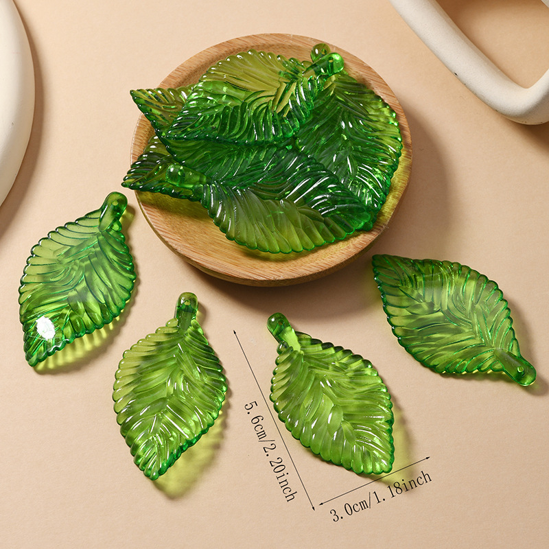 Acrylic leaves, gold thread leaves, dark green leaves, three-dimensional leaves, DIY decorative ornaments, earrings, pendants
