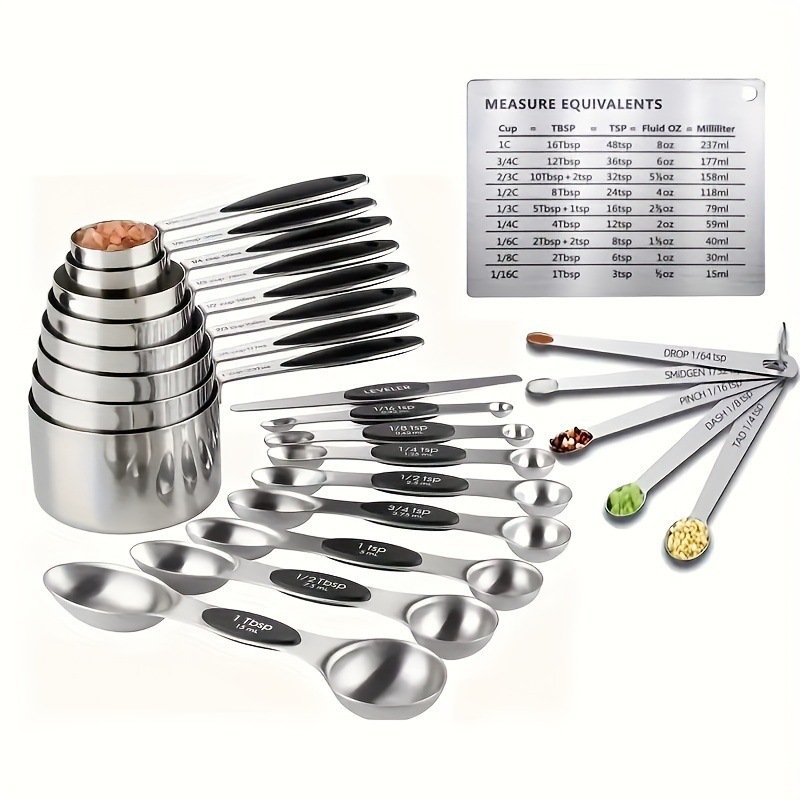 Wholesale of 8-piece sets of colored silicone handle stainless steel measuring cups and spoons, baking tools, measuring spoons and seasoning spoons
