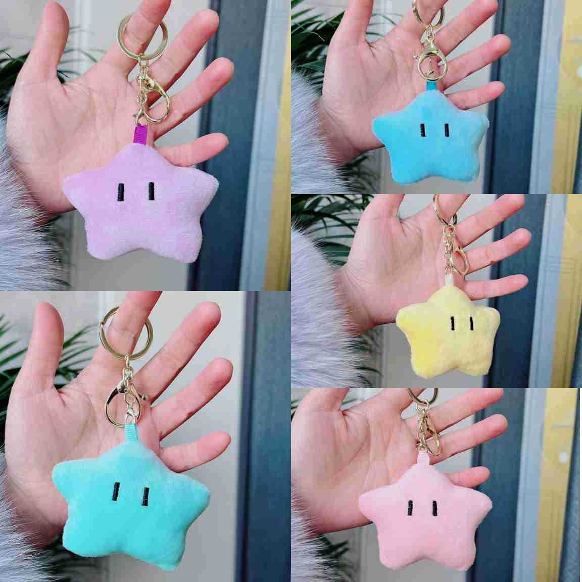 Cute star-shaped plush bag pendant accessories, five-star plush toy figurines, girlish schoolbags, creative keychains