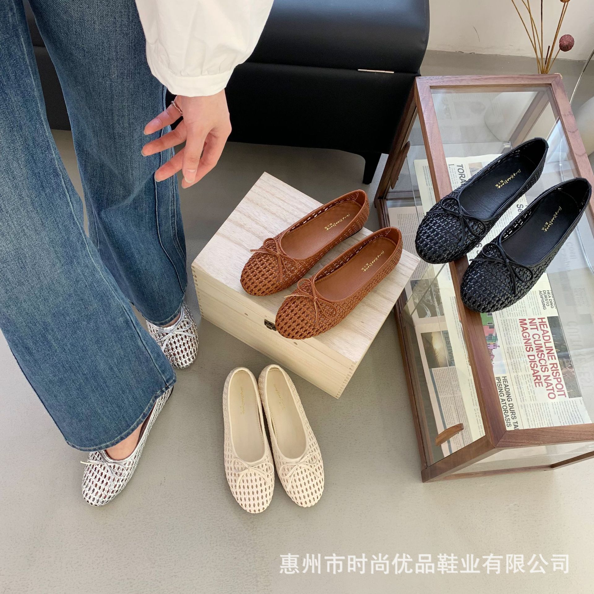 Bow-knot round toe 2026 Spring/Summer new style shallow mouth mesh soft sole breathable hollow single shoe flat Mary Jane shoes