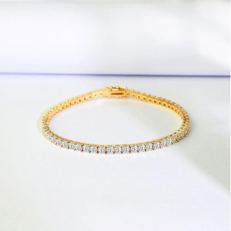 Cross-border European and American 3mm - 5mm zircon bracelet, single row full diamond hip-hop tennis chain, 18K copper-plated real gold in stock