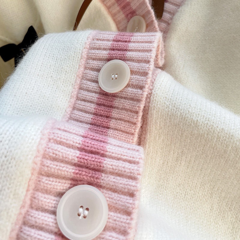 2026 Autumn/Winter Korean Style New Lazy Style Knitted Cardigan with Bow Cable Knit, Loose Fit Sweater Coat for Women