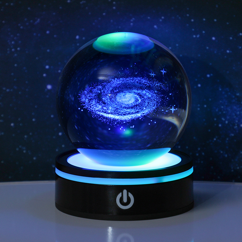 Starry Sky Galaxy series 3d inlaid crystal ball night light, battery base, desktop, bedroom decoration, couple and student gifts