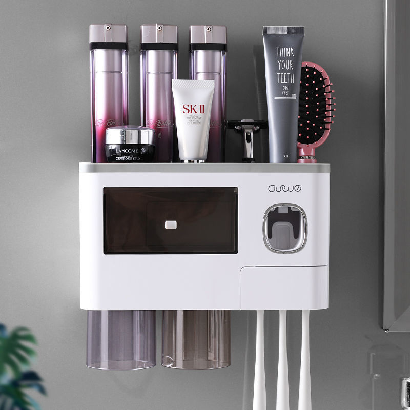 Wall-mounted toothbrush holder, toothbrush cup, mouthwash cup, bathroom toothbrush and toothpaste storage set with drawers (no drilling required)