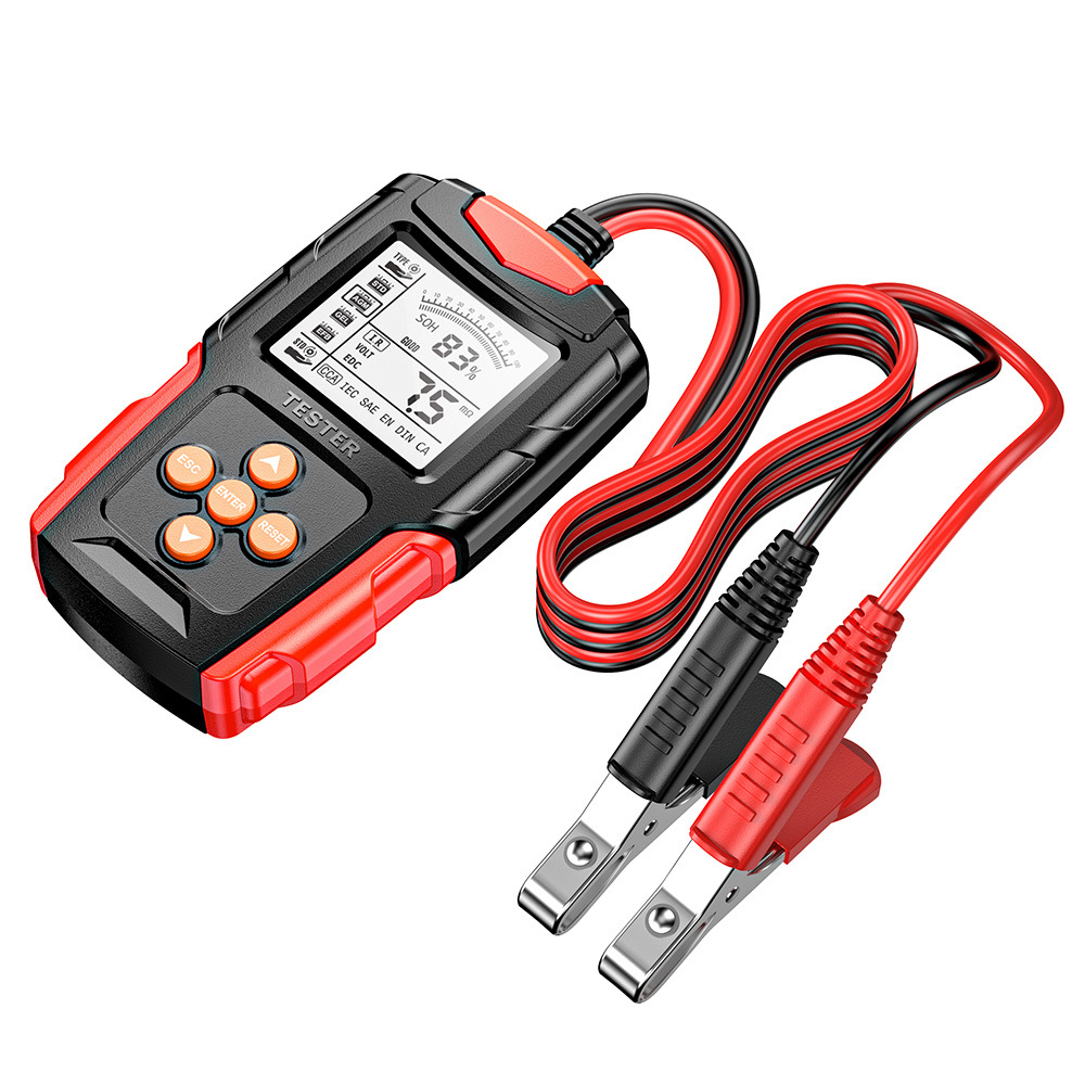 Lead-acid battery tester, 12V/24V battery tester, CCA internal resistance meter, automotive battery analyzer.