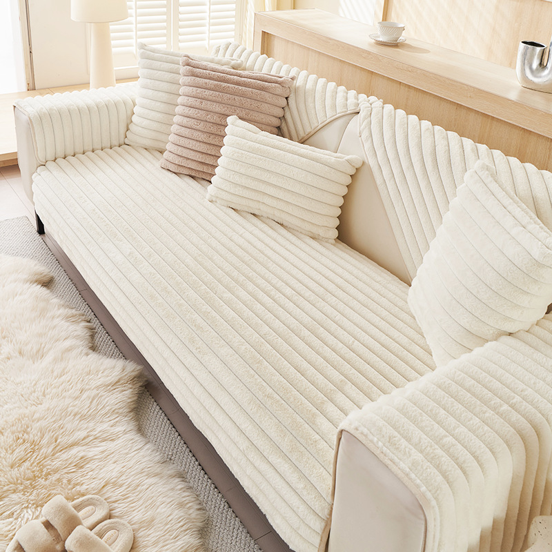 Cat-themed plush warm sofa cushions, high-end thickened corduroy non-slip seat cushions, cream-colored sofa covers.