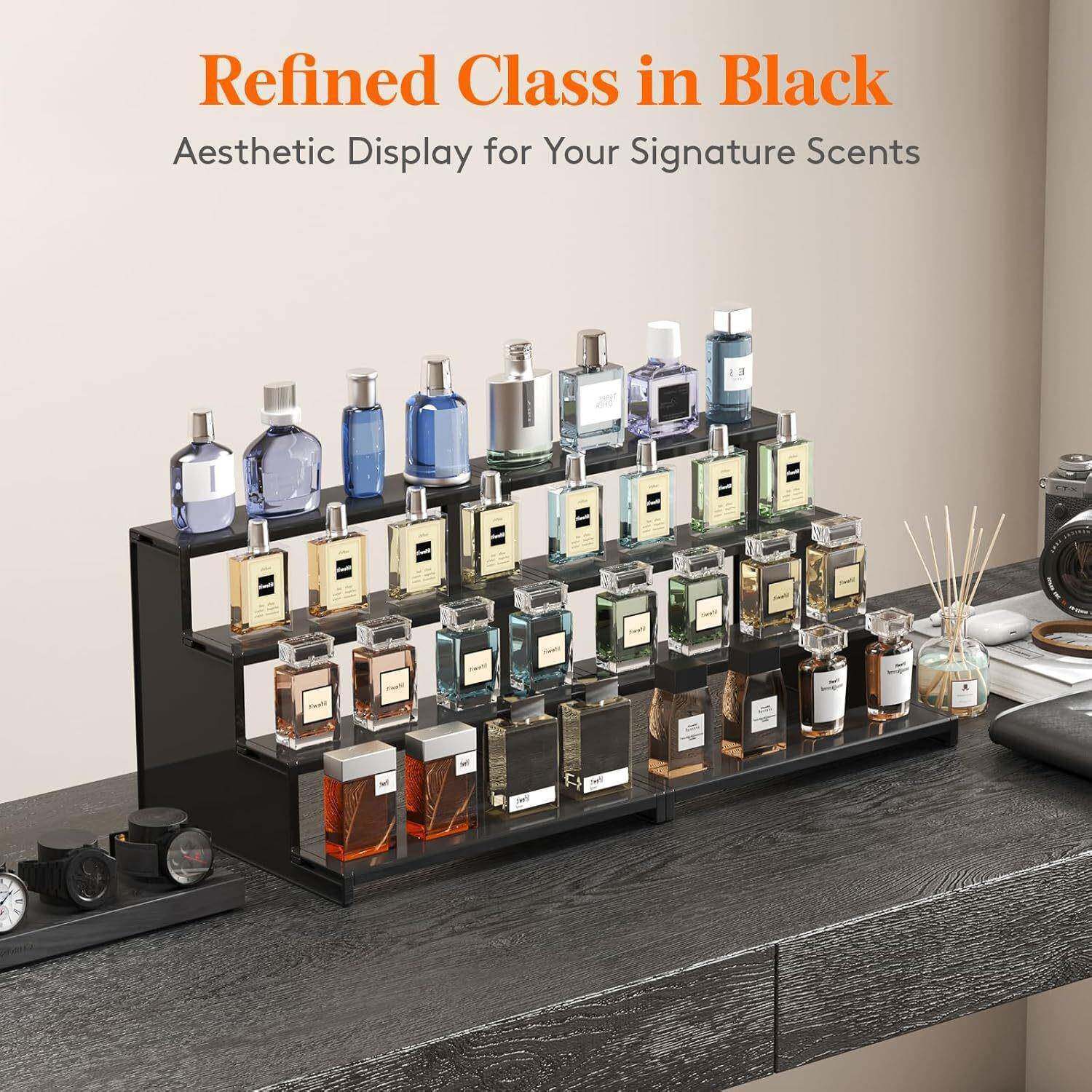 Wholesale cross-border acrylic black display racks, acrylic blind box display racks, multi-level perfume display racks