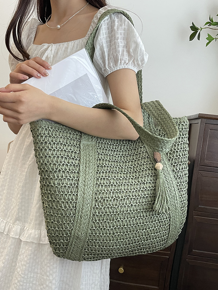 2026 Spring New Style Single Shoulder Solid Color Woven Bag, Stylish Large Capacity, Unique Straw Woven Bag, Vacation/Beach Bag