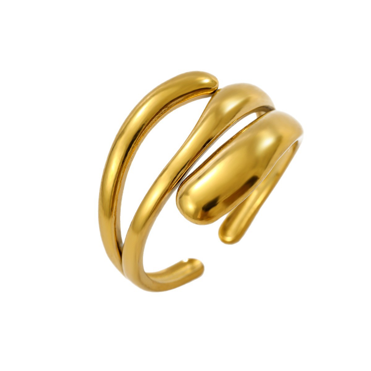 Cross-border stainless steel ring for women, irregular lines, unique and high-end design, open 18k gold ring, jewelry and accessories.