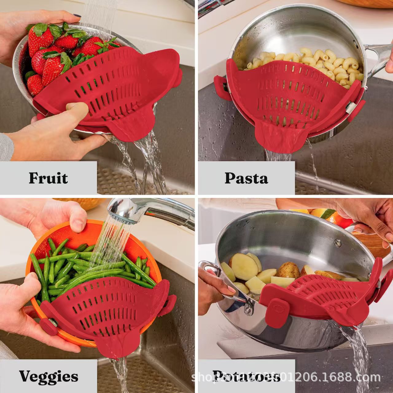 Cross-border silicone drainer, household noodle filter, vegetable strainer, spill-proof pot side filter