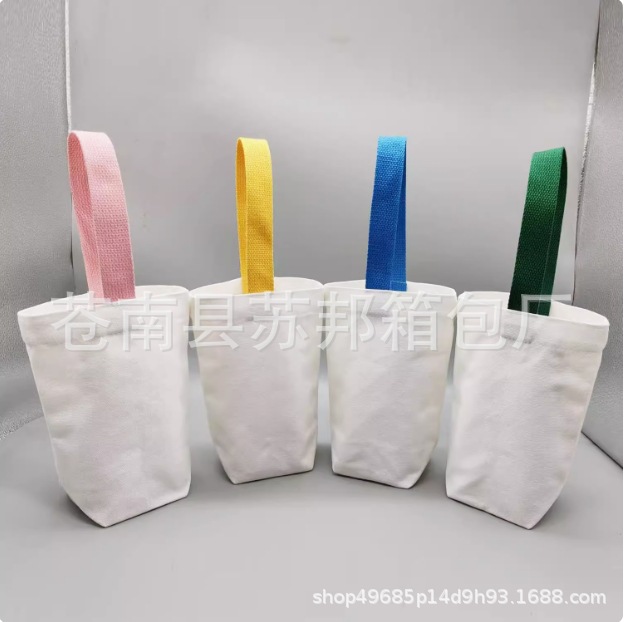 Customizable milk tea tote bag, blank water bottle sleeve, portable and simple coffee canvas tote bag.