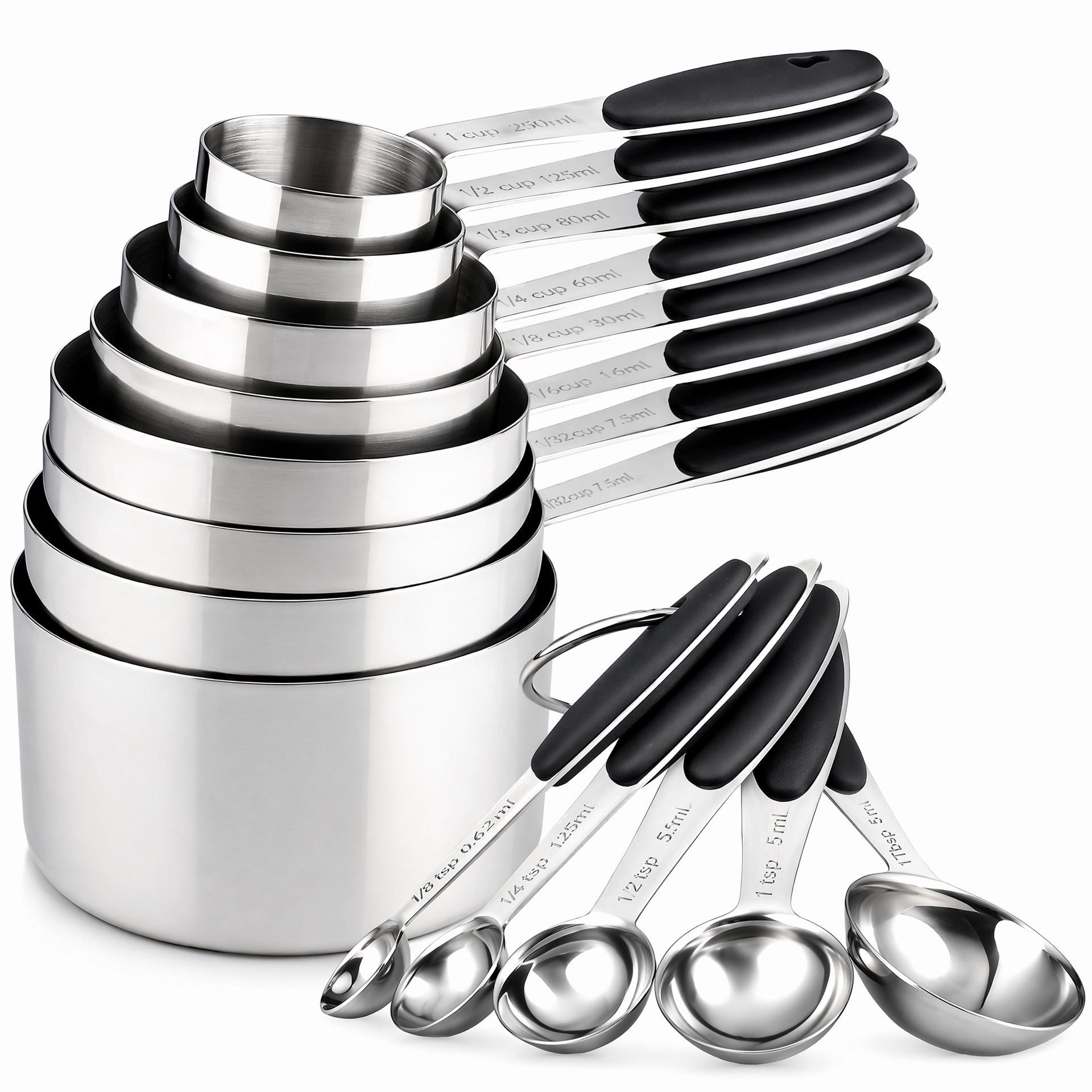 Cross-border 13-piece set of stainless steel measuring cups and spoons, silicone handle measuring spoons, baking measurement small tools, seasonings