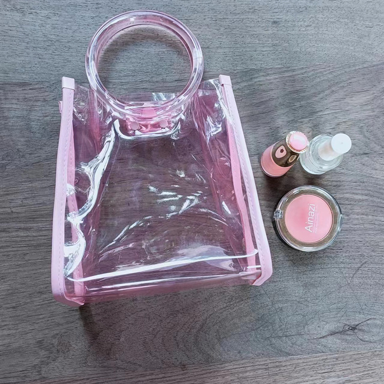 PVC transparent waterproof clutch bag, fashionable casual tote bag, pink jelly bag, ladylike storage bag
