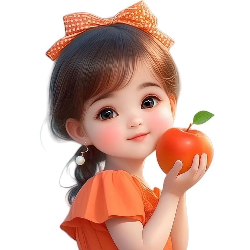Cute and adorable cartoon little girl mural with apple, strawberry, and baby design, waterproof self-adhesive painting.