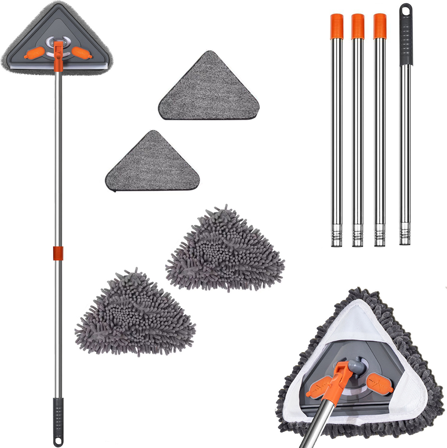 Cross-border large triangular mop, flat mop, lazy floor mop, mop cloth, Chenille mop, glass cleaner